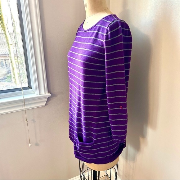 Nordstrom womens Caslon Purple Grey Stripe Tunic Long sweater Cotton Blend Sz L - Picture 4 of 15